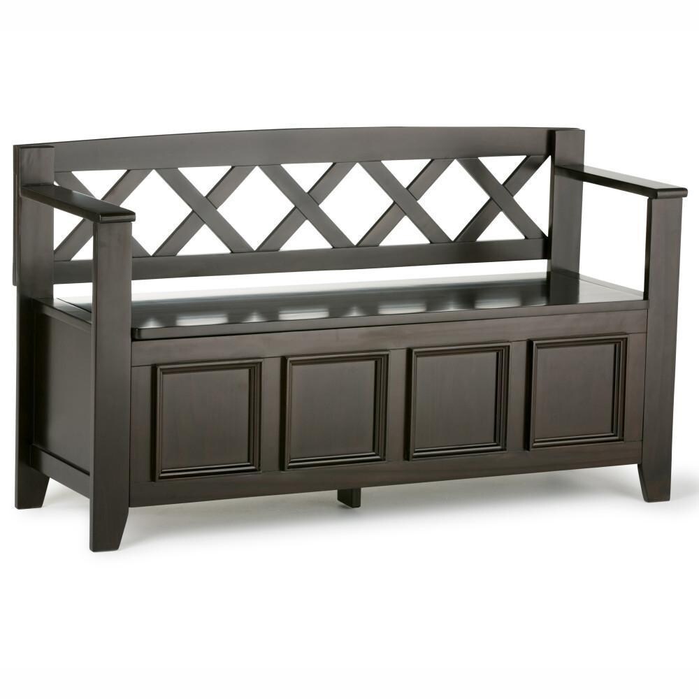 Simpli Home Amherst Entryway Storage Bench Solid Wood 48" X 28" Brown Finish