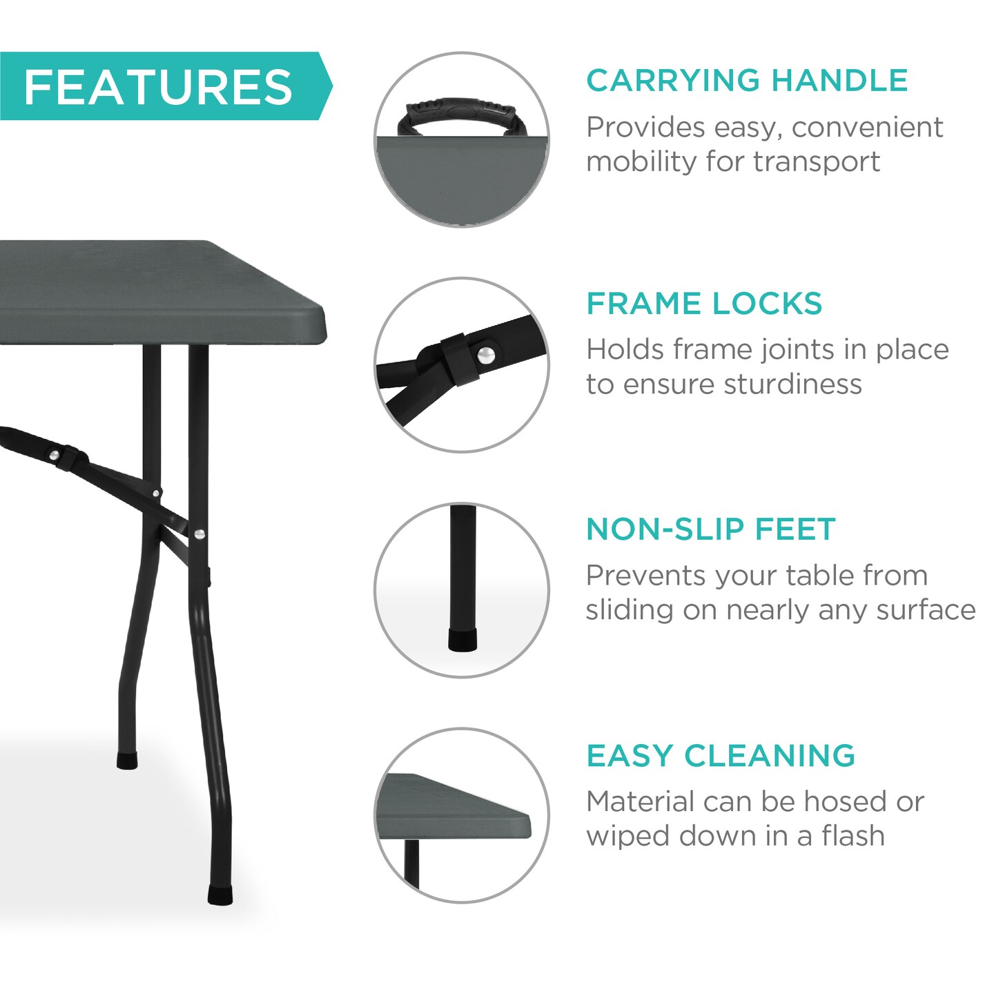 Best Choice Products 8ft Plastic Folding Table, Indoor Outdoor Heavy Duty Portable w/ Handle, Lock for Picnic