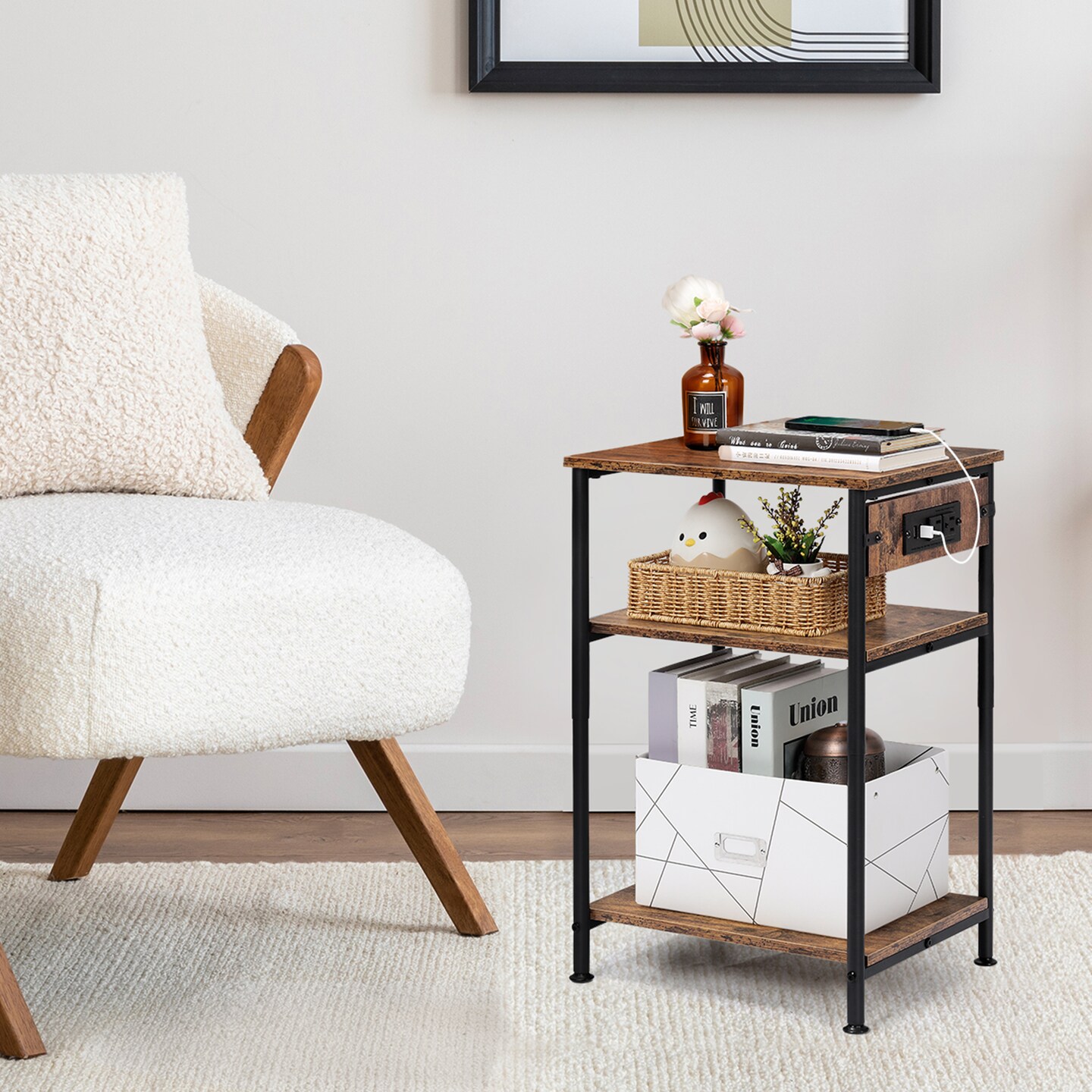 2pcs Nightstands with Charging Station