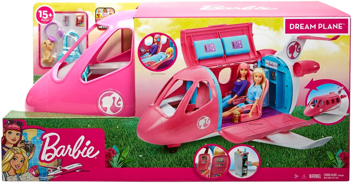 Barbie Toy Airplane Playset, Dreamplane with 15+ Doll-Sized Accessories Including Puppy, Snack Cart, Reclining Seats &#x26; More (Exclusive)