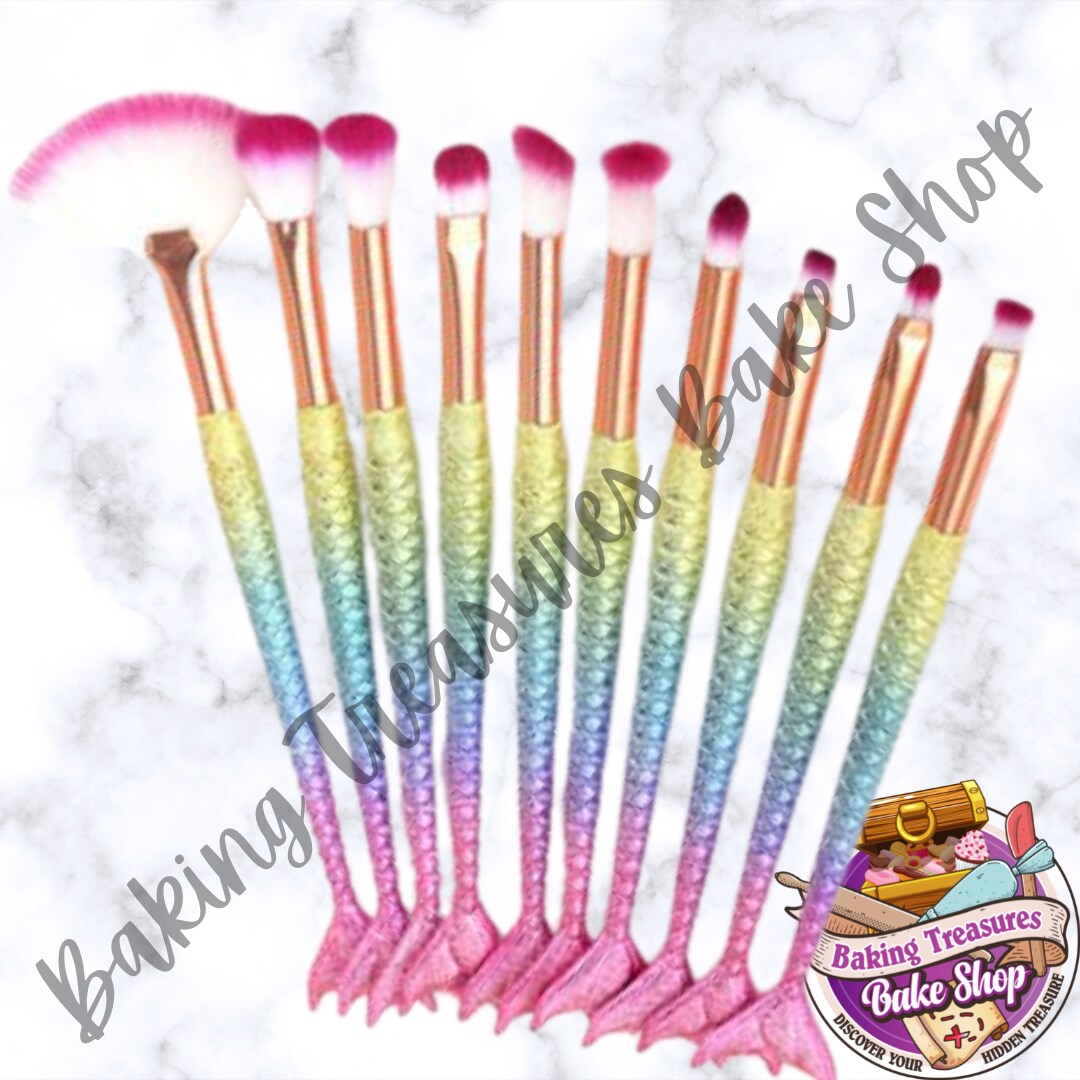 Pastel Rainbow Mermaid Makeup Brushes  10pc