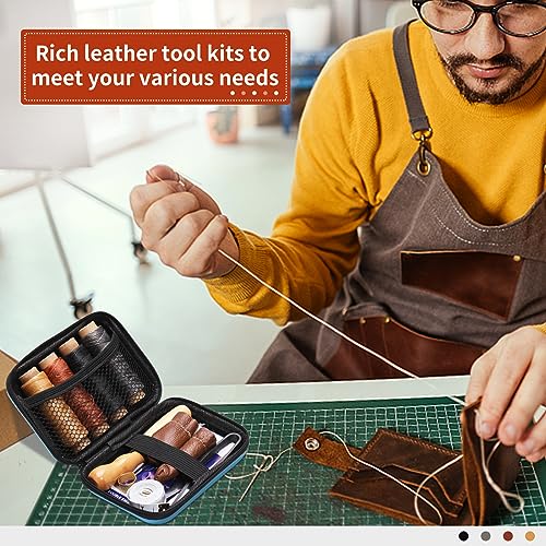 MORFEN Leather Sewing Kit, Leather Stitching Kit, Leather Working Kit with Leather Needles, Sewing Awl, Waxed Thread, Leather Upholstery Repair Kit, Sewing Tools for hand stitching DIY Leather Craft