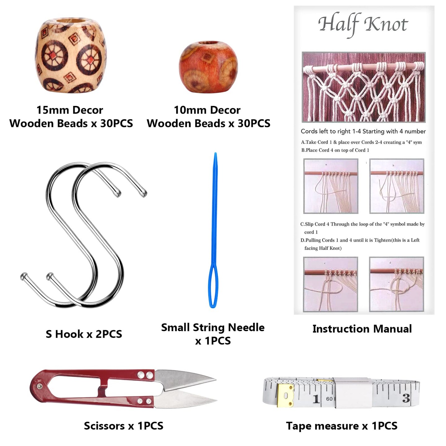 121 Pieces Macrame Kit, Macrame Supplies 3mm x 109Yards Macrame Cord for Macrame Kits for Adults Beginners, with Accessories Like 100Pcs Beads and 10Pcs Wooden Rings for Macrame Plant Hanger Kit