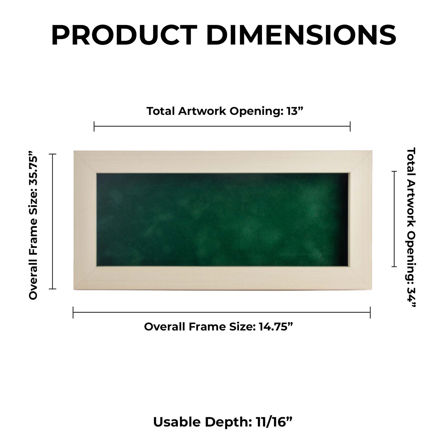 Natural Whitewash Wood Shadow Box Frame with Acrylic Front - Forest Green Suede Backing, 30 Sizes