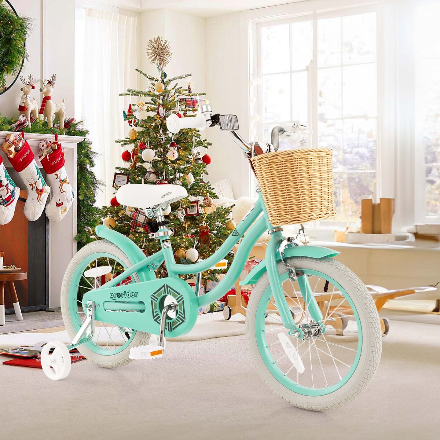 Prorider 16&#x22; Kid&#x2019;s Bike with Training Wheels Adjustable Handlebar Seat Handbrake Blue/Green/Pink