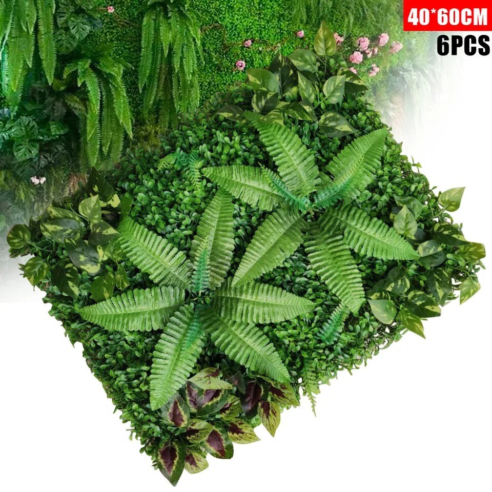 6pcs Artificial Plant Foliage Hedge Grass Mat Greenery Panel Wall Fence Decor