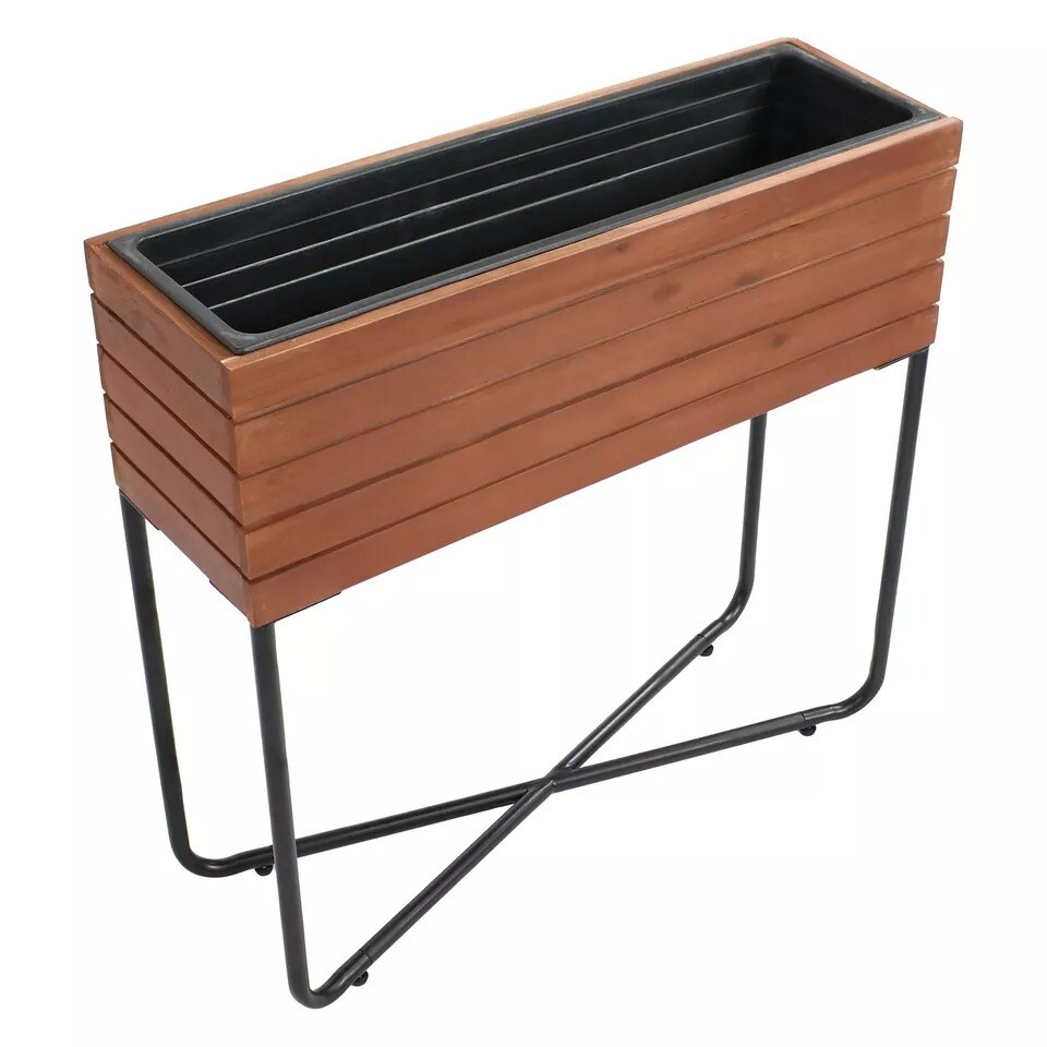 Acacia Wood Slatted Planter Box with Oil-Stained Finish