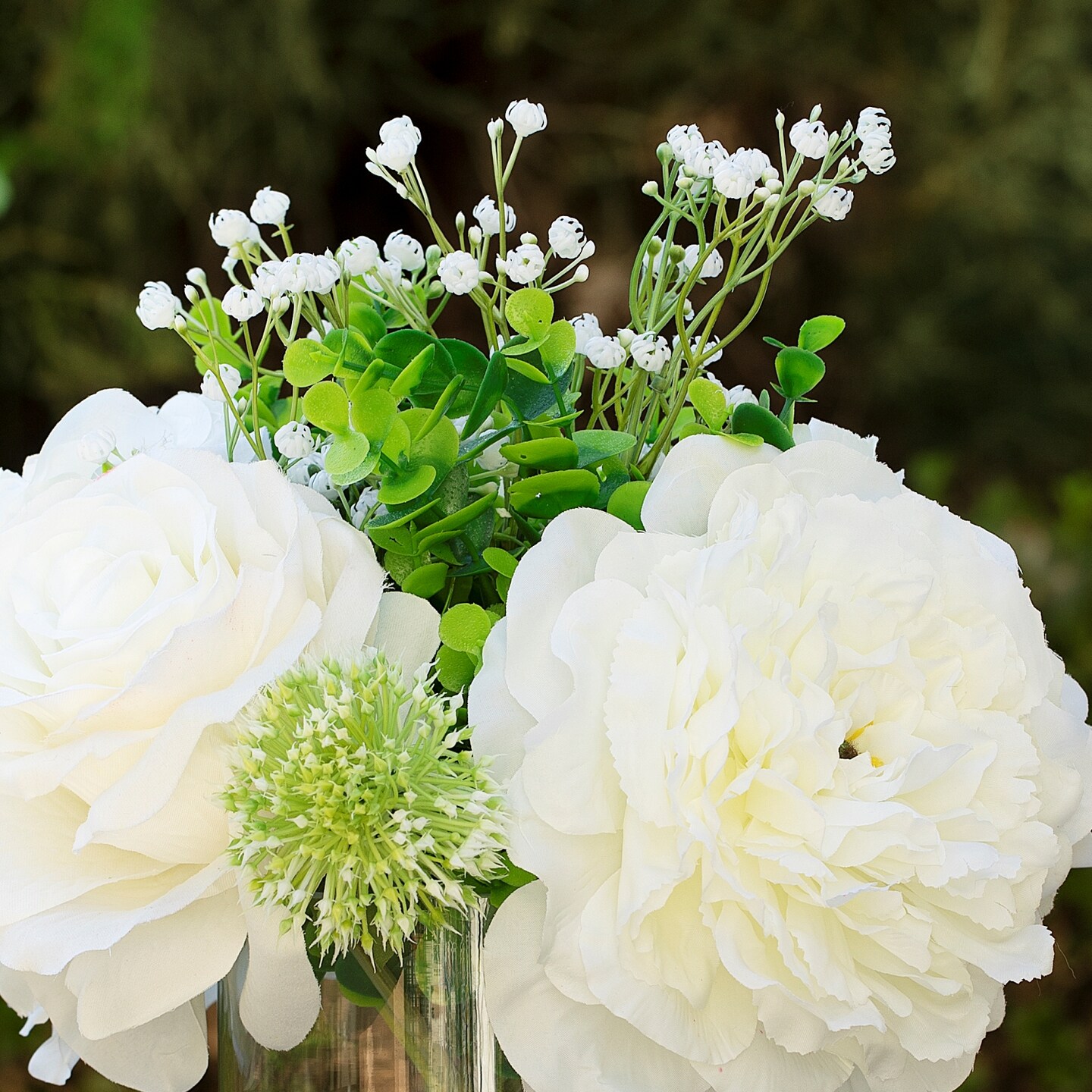 Artificial Rose Flowers in Vase, Mixed White Rose and Silk Peonies