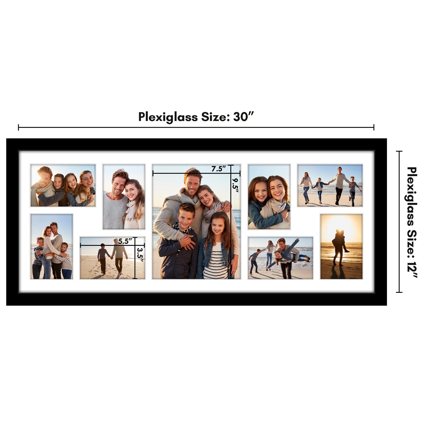 Americanflat 12x30 Collage Picture Frame - Fits One 8x10 Photo and Eight 4x6 Photos or One 12x30 Photo