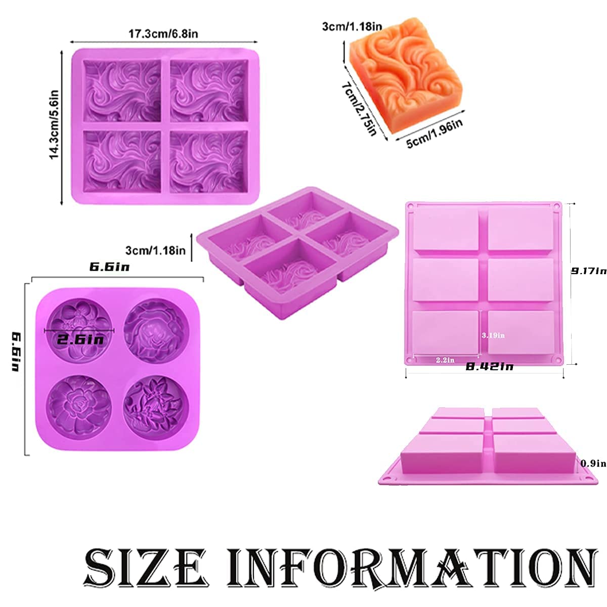 3 Pieces Silicone Soap Molds 6 Cavities Silicone Soap Mold Rectangle Oval and Flower Shapes Soap Molds for Soap Making Handmade Cake Chocolate Biscuit Pudding Jelly Ice Cube Tray