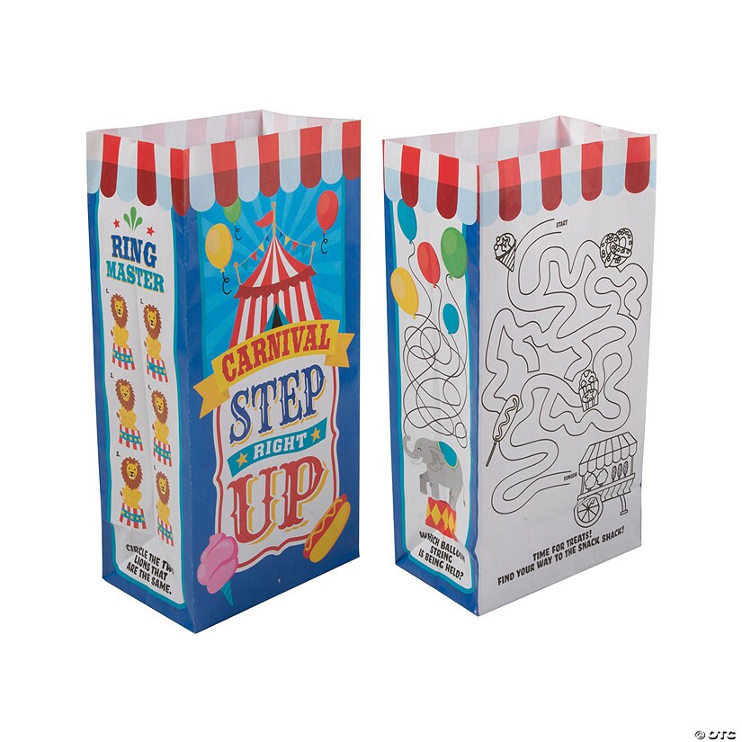 Medium Carnival Activity Paper Treat Bags 5&#x22; x 3 1/4&#x22; x 10&#x22;
