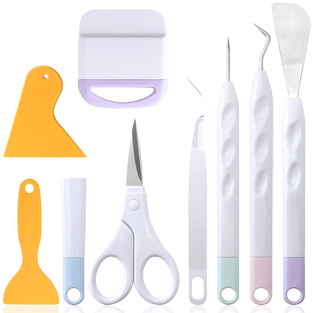 8 Pieces Weeding Tools for Vinyl, FineGood  Weeding Tool Set Basic Craft Removal Kits Scissors Scraper Spatula Tweezers for Die Cut Cardstock Scrapbooking