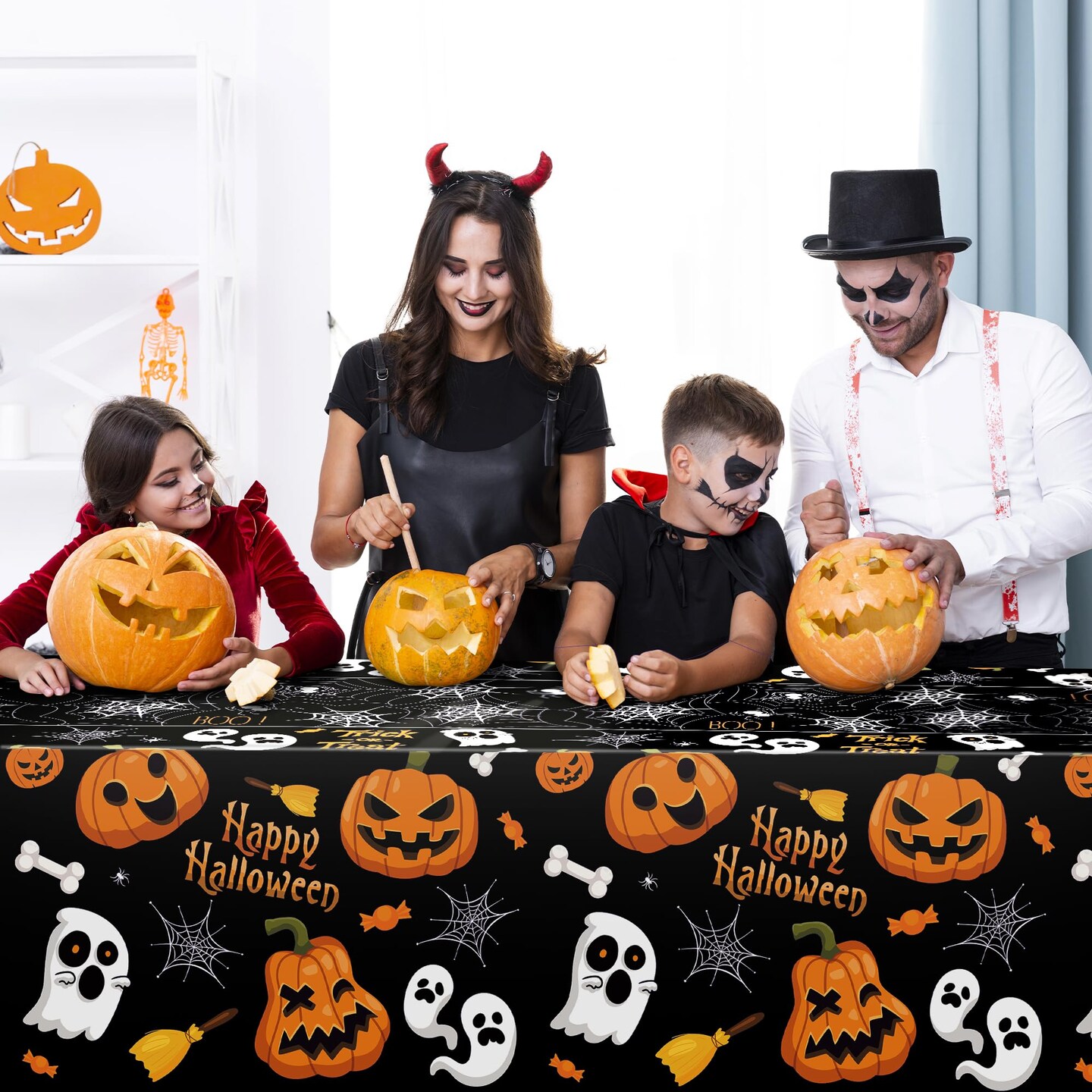 2 Pieces Halloween Decorations - Halloween Decorations Indoor Outdoor - Disposable Plastic Halloween Tablecloth | Halloween Party Decorations Favors Supplies for Table Decor Backdrop Banner,