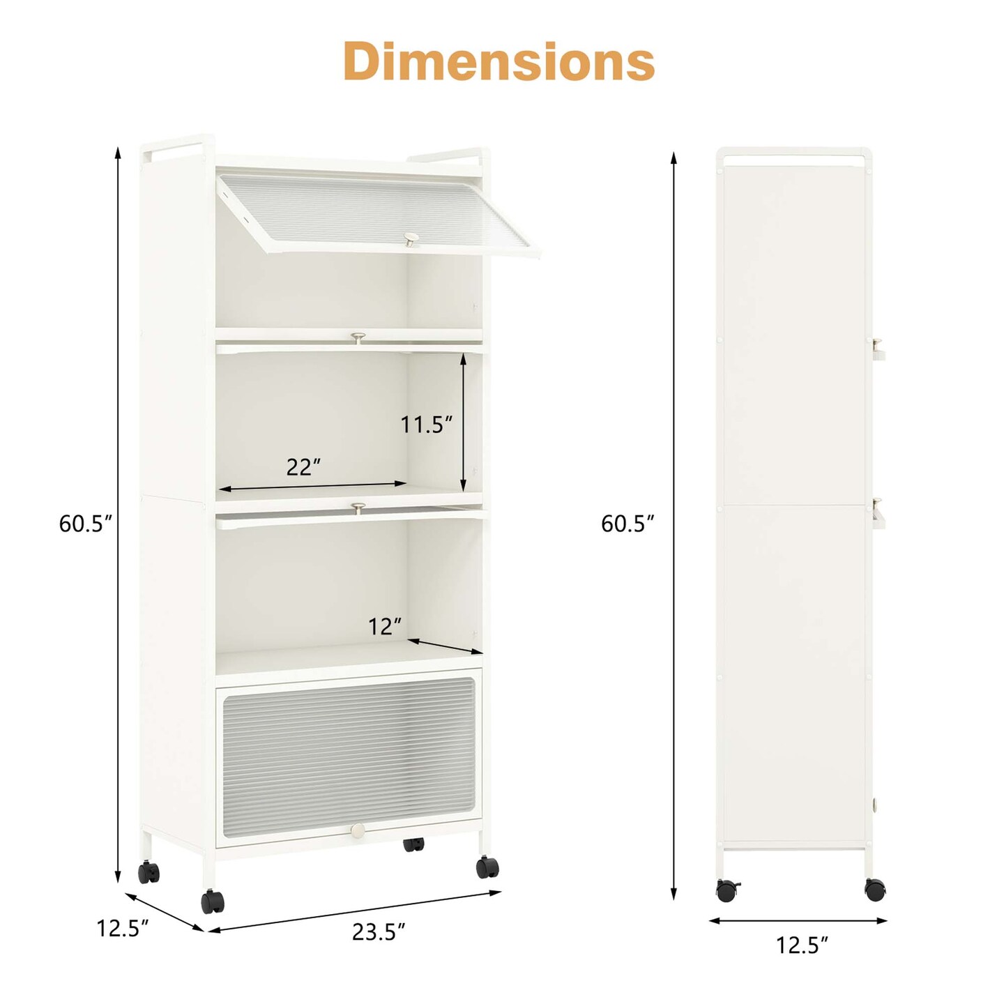 Costway 5-Tier Kitchen Baker's Rack Storage Cabinet Mobile Microwave Stand Flip-up Doors White/Black/Grey/Green