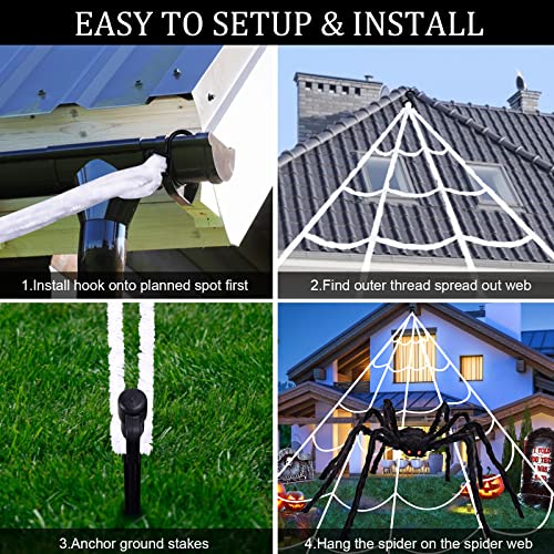 200 inc Halloween Decorations Outdoor 200&#x27;&#x27; Triangular Spider Web + 47&#x27;&#x27; Giant Fake Spiders, Halloween Decor Indoor Clearance for Home Outside Yard Costumes Party Haunted House Garden Lawn