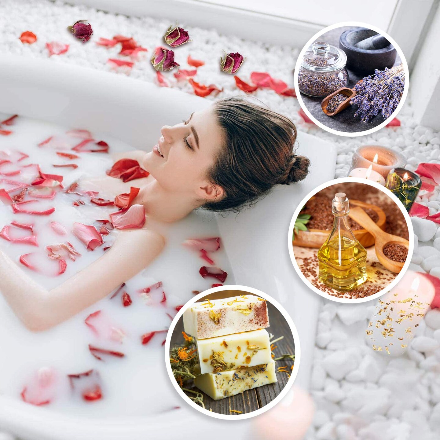 9 Bags Dried Flowers,100% Natural Dried Flowers Herbs Kit for Soap Making, DIY Candle Making,Bath - Include Rose Petals,Lavender,Don&#x27;t Forget Me,Lilium,Jasmine,Rosebudsand More