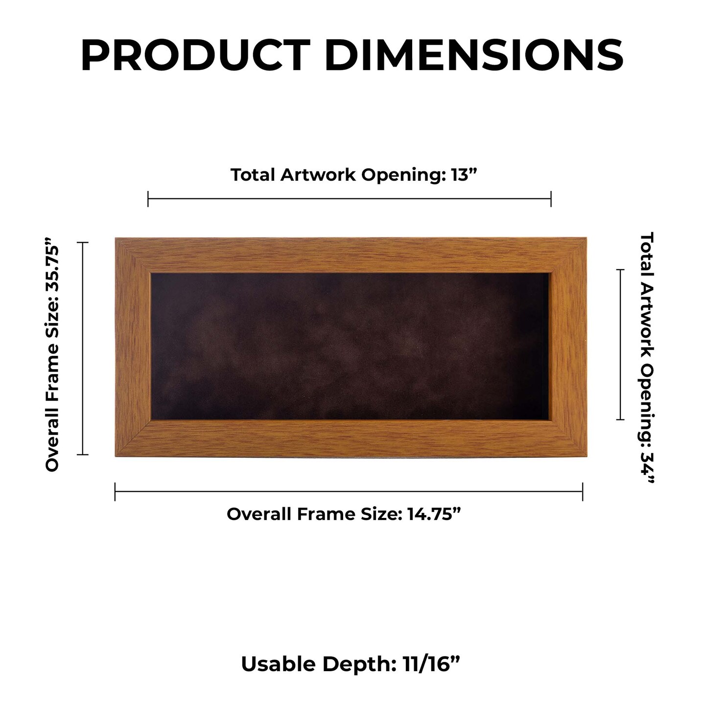 Warm Honey Brown Wood Shadow Box Frame with Acrylic Front - Brown Suede Backing, 30 Sizes