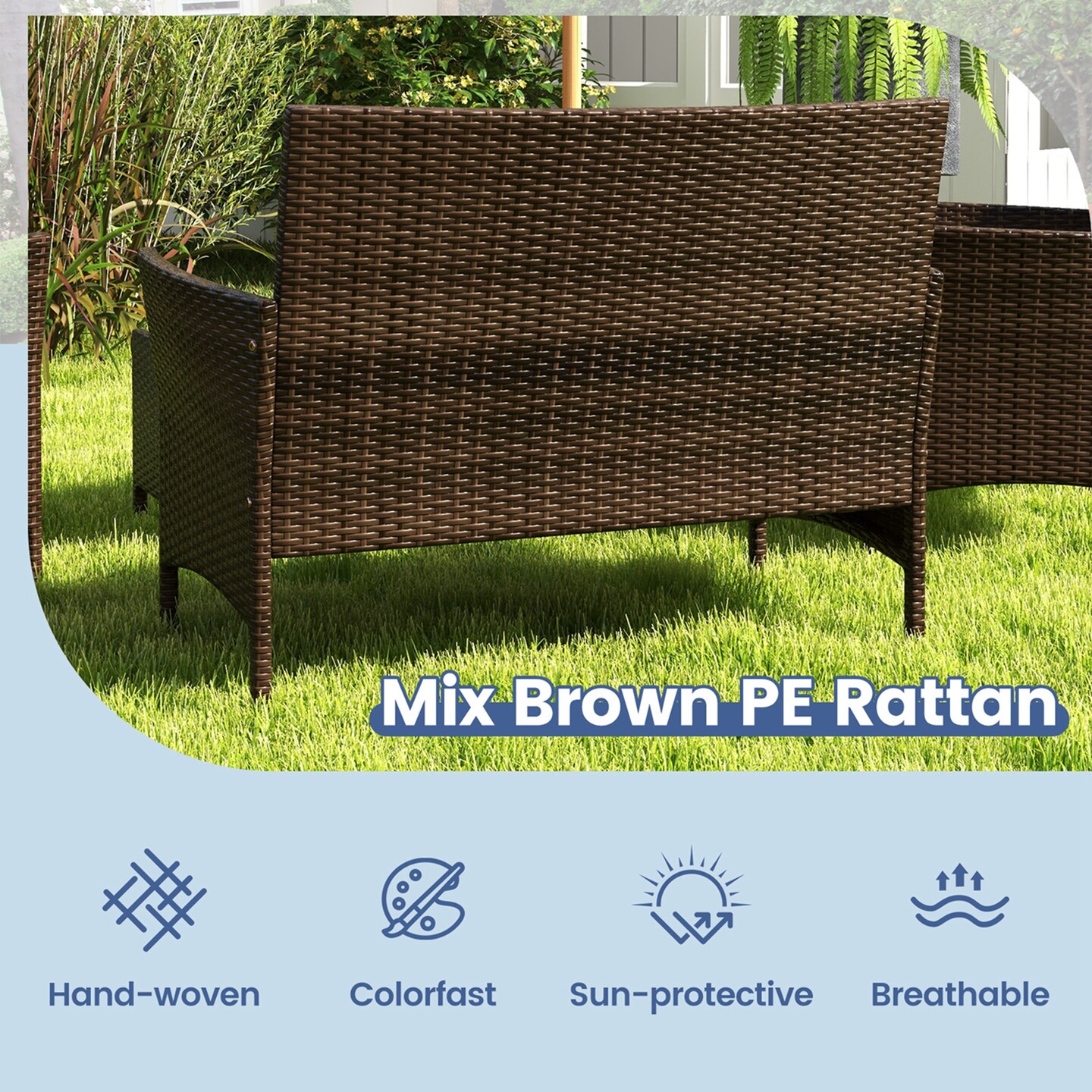 Costway 8 PCS Patio Furniture Set with Washable Cushions and Tempered Glass Coffee Table Black/Grey/Navy/Turquoise/Red/Blue/Orange