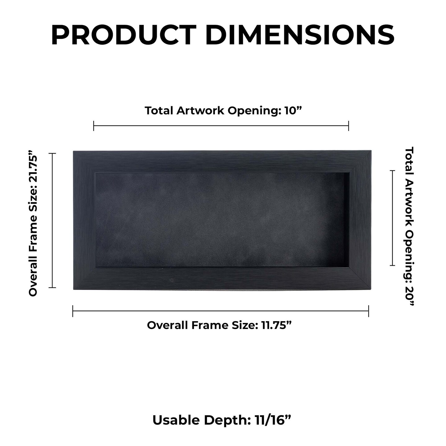 Elegant Charcoal Wood Shadow Box Frame with Acrylic Front - Dark Grey Suede Backing, 30 Sizes