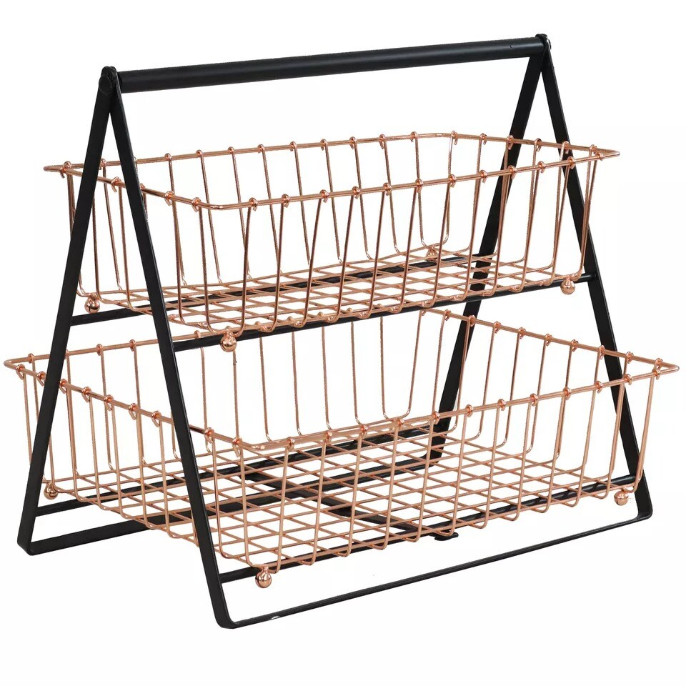 2-Tier Wire Storage Basket with Handle for Countertop - Copper