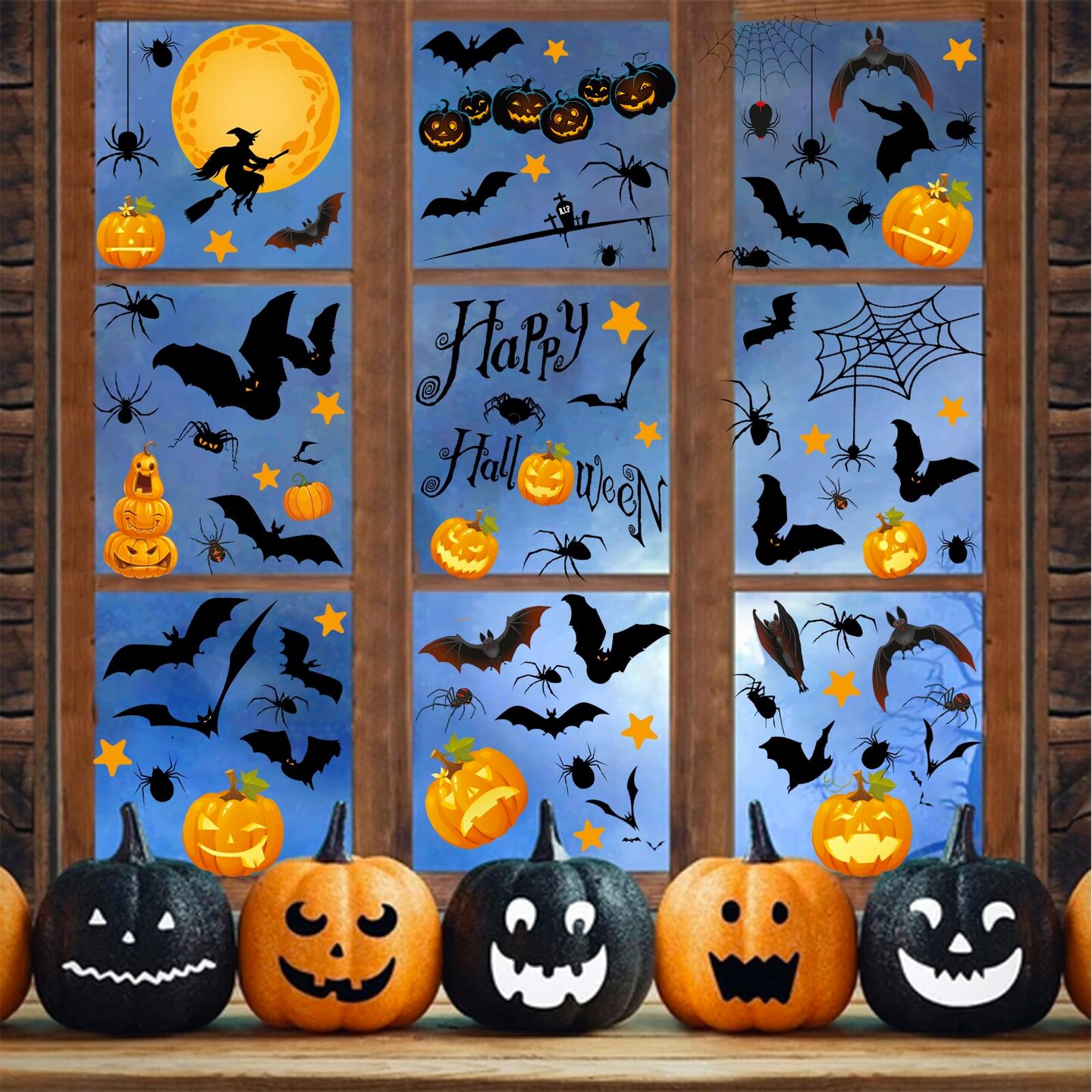 Pumpkin Spider Bats Shop Window Clings for Halloween Decorations ...