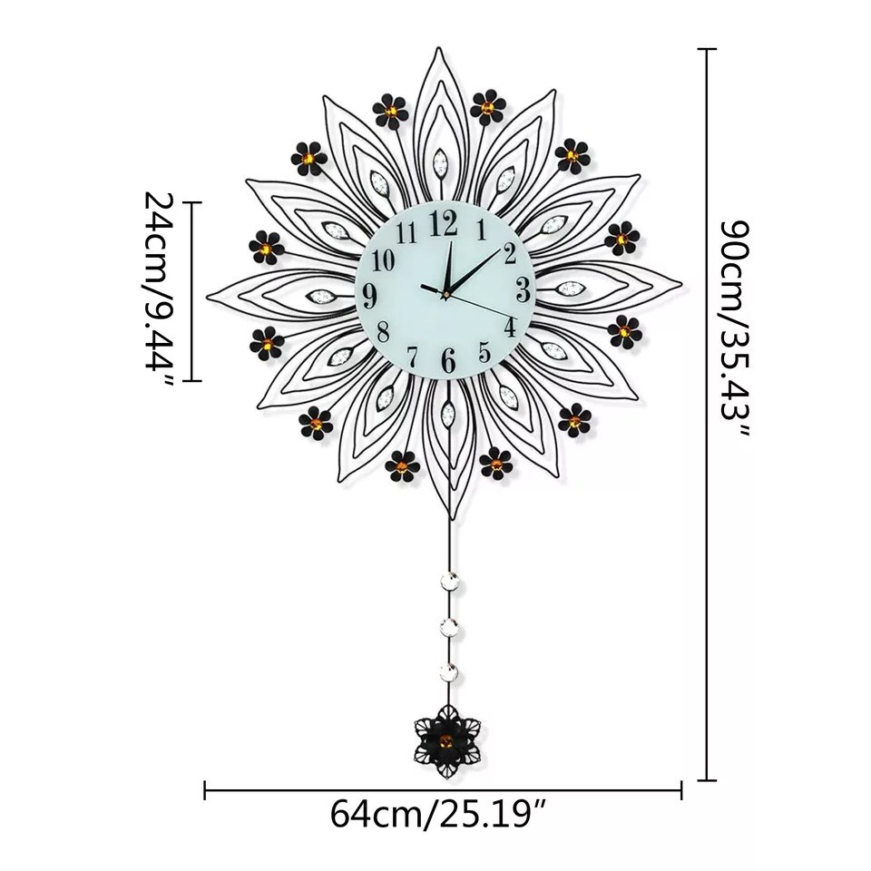 90x64cm Pendulum Clock Flower Shaped Wall Mount Modern Home Decor Art Clock