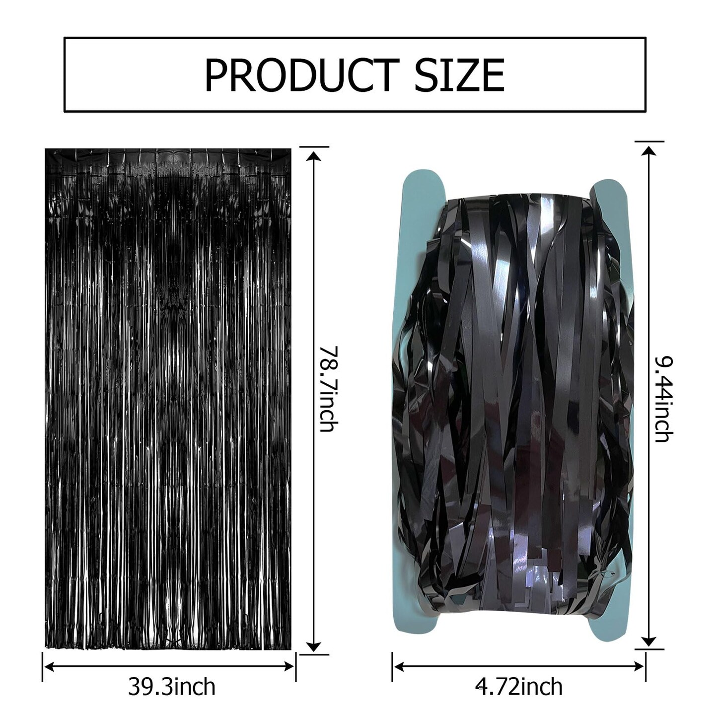 2 Pieces Black Party Streamers Backdrop Tinsel Foil Fringe Curtains Halloween Party Decorations Birthday Wednesday Twilight Party Decorations Graduation Wizard Party Supplies