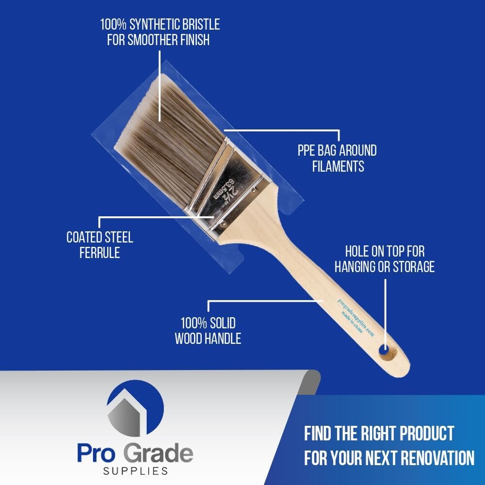 Paint Brush Set - 5-Piece Flat and Angle Brushes for All Latex and Oil Paints &#x26; Stains - Home Improvement - Interior &#x26; Exterior Use