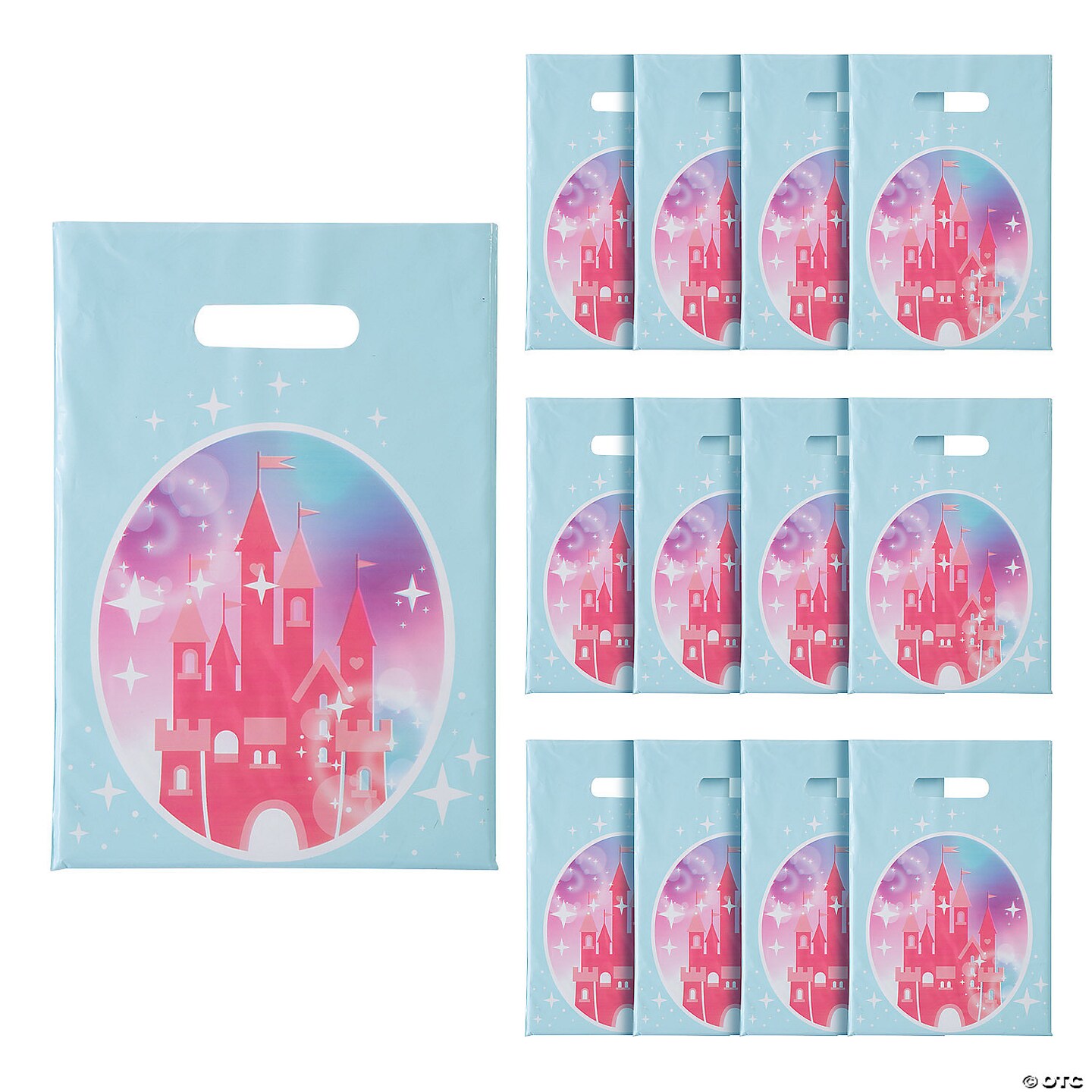 Pink Princess Party Castle Plastic Treat Bags 8 1/2" x 12" - 12 Pc