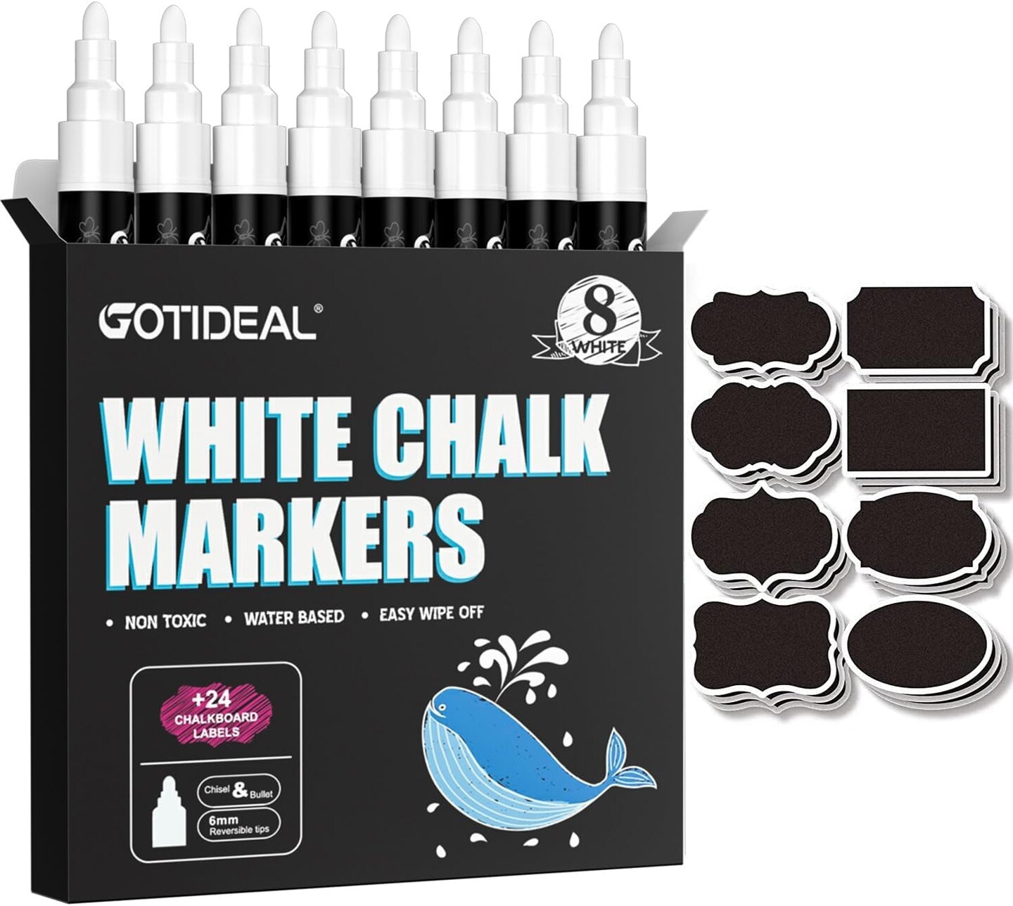 Liquid Chalk Markers, Fine Tip 8 Colors Washable Window Chalkboard Glass Pens, Paint and Drawing for Car, Blackboard, &#x26; Bistro,Kids and Adults, Non-Toxic,Wet Erase - Reversible Tip