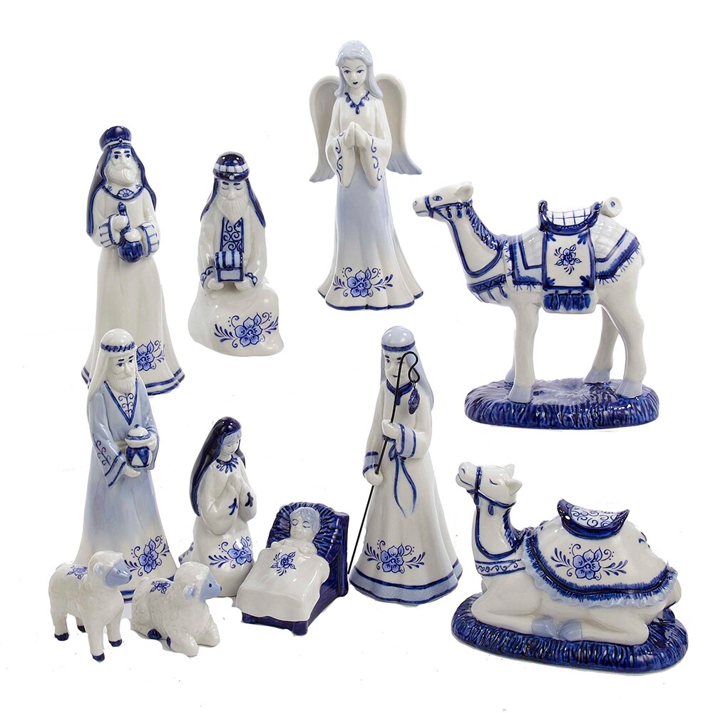 Porcelain Delft Nativity Set with 11 Pieces