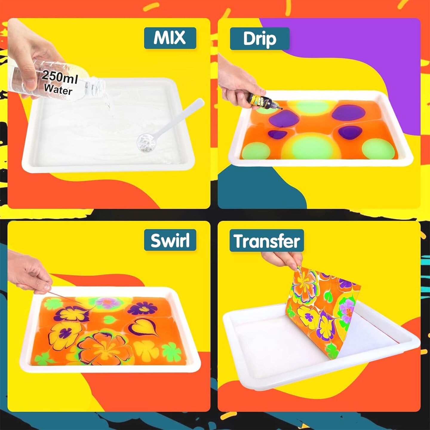 Water Marbling Paint for Kids: Arts and Crafts for Girls and Boys Crafts Kits Ideal gifts for kids ages 3-5, 4-8, and 8-12