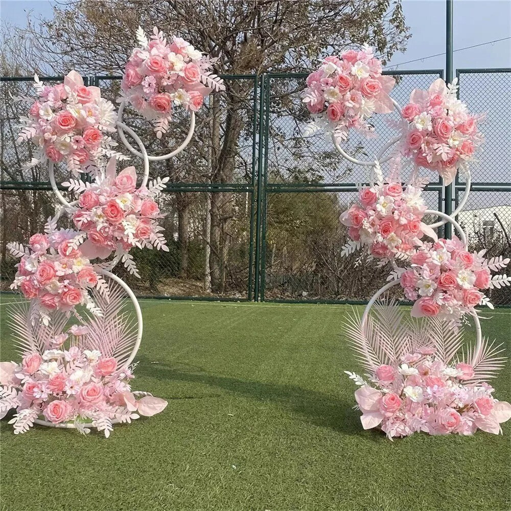 2x Detachable Tall Metal Balloon Arch Kit Wedding Backdrop Stand 8 Circle Frames