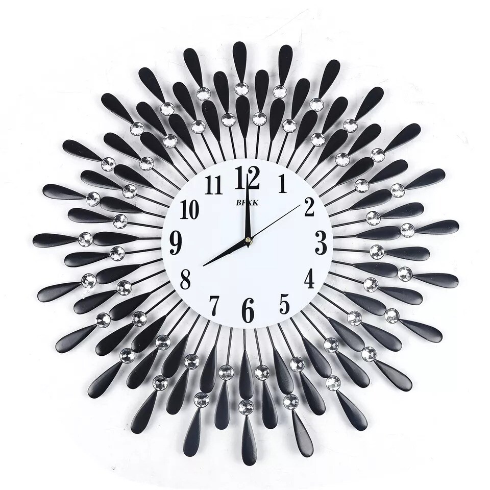 Luxury Large Wall Clock 3D Metal Living Room Feather Wall Watch Home Decor