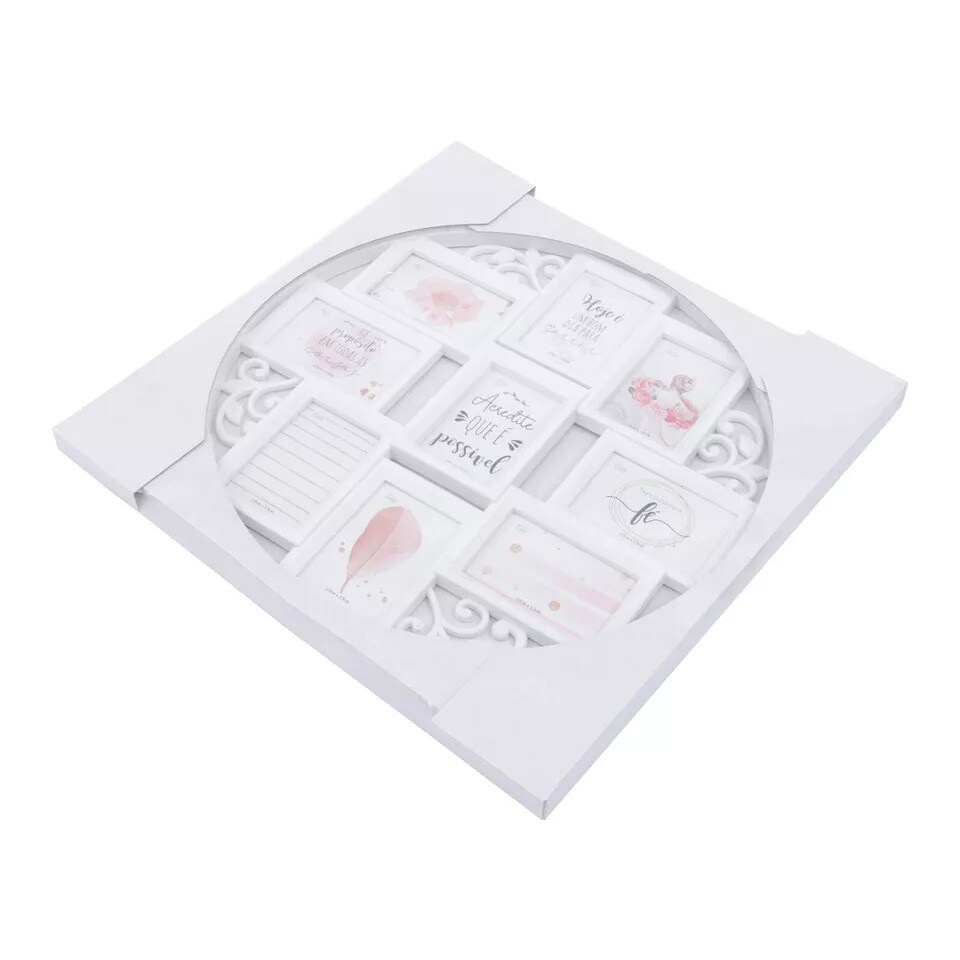 Multi-photo Collage Picture Round White Frame Holds 9 Photos 4 X 6 In Display