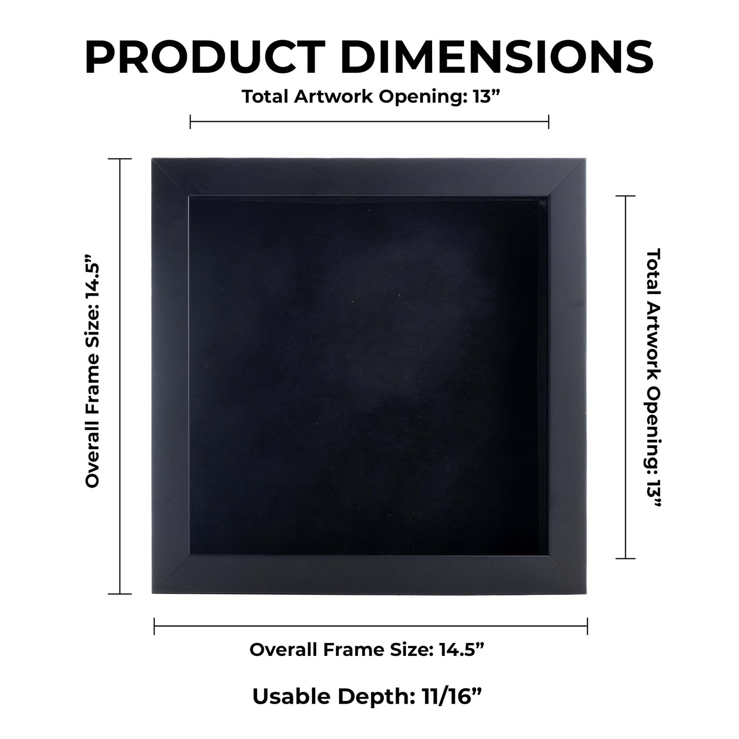 Classic Black Wood Shadown Box Frame with Acrylic Front - Black Suede Backing, 30 Sizes