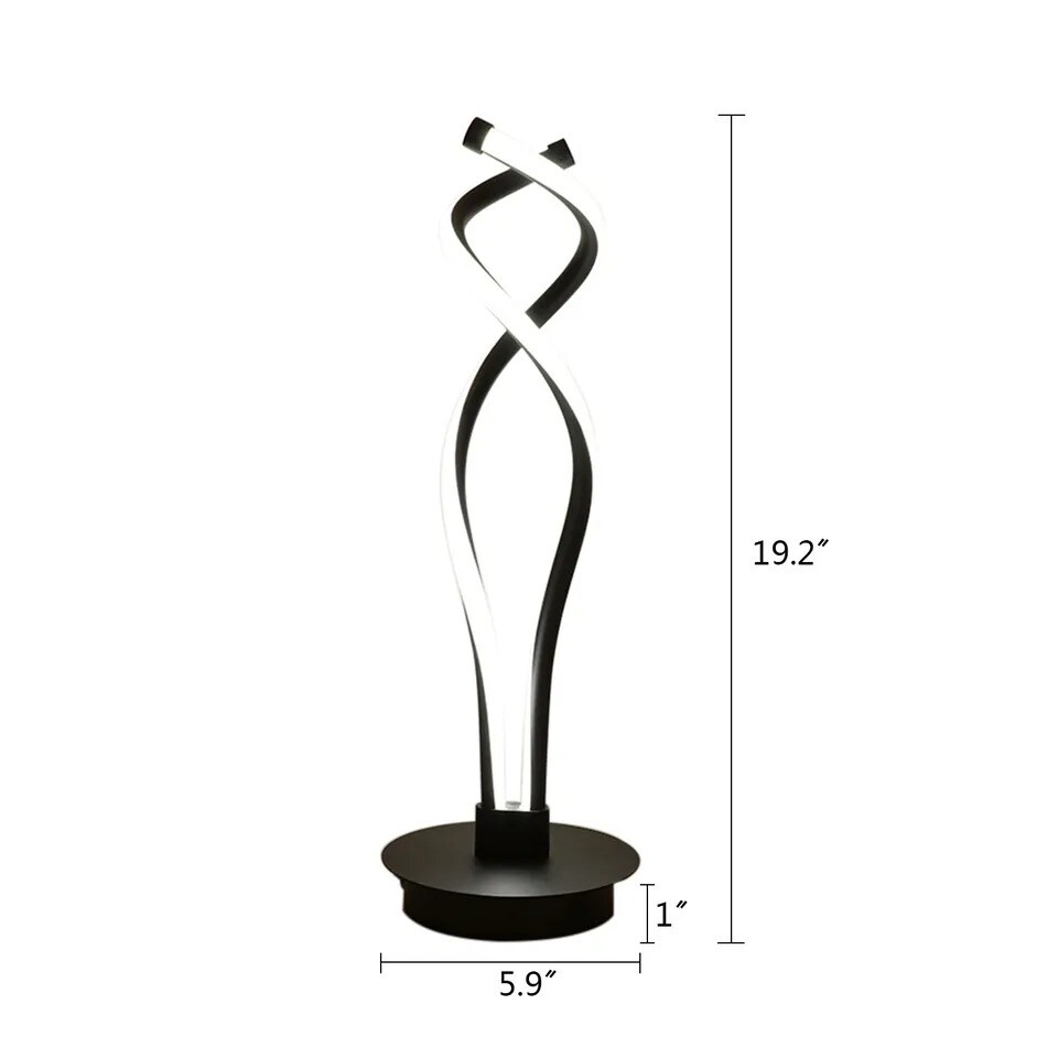 Modern LED Spiral Table Lamp Bedside Desk Decor For Bedroom Curved Light Black
