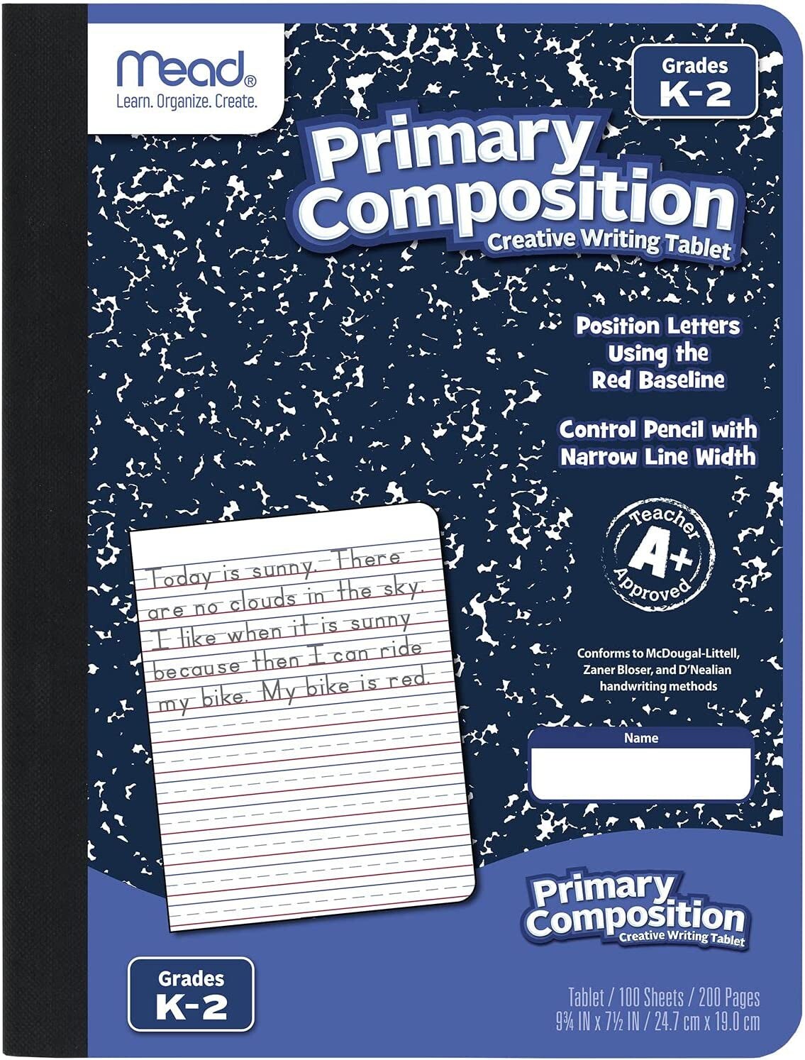 Primary Composition Notebook, Wide Ruled Paper, Grades K-2 Writing Workbook, 9-3/4&#x22; X 7-1/2&#x22;, 100 Sheets, Blue Marble (09902)