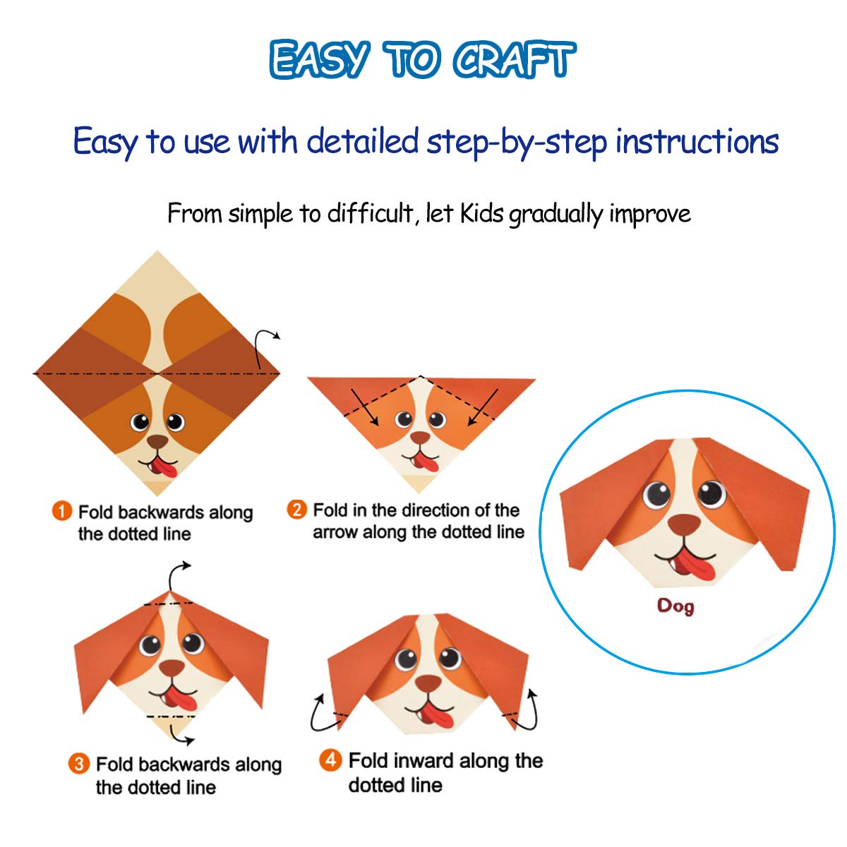 98 Sheets Origami Kit for Kids Ages 5-8 8-12, with Guiding Book, 47 Patterns, DIY Art and Craft Projects, Beginners Children's Day Gift Boy Girl