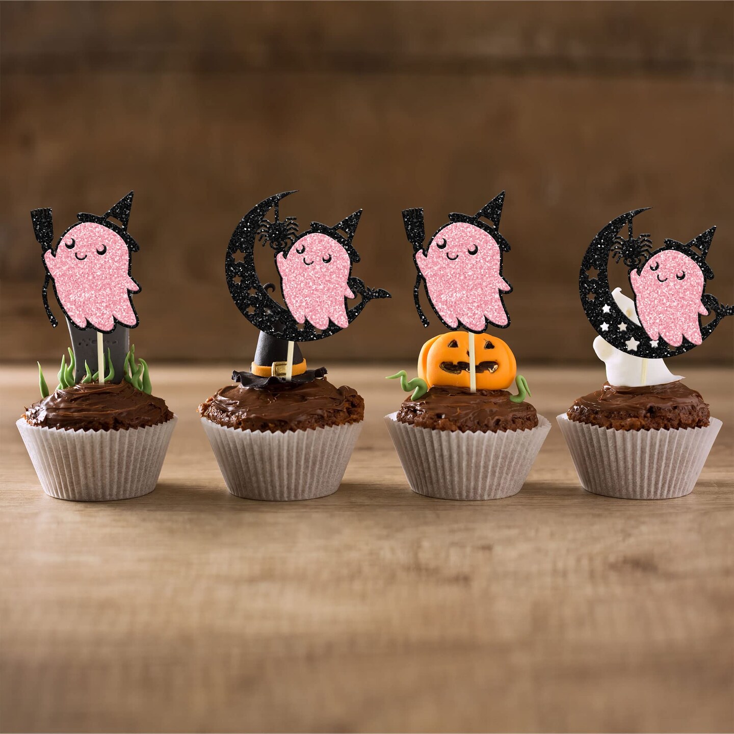 24 Pieces Pink Halloween Cupcake Toppers Pink Ghost Little Boo Cake Toppers Decorations for Pink Girl Halloween Birthday Baby Shower Party Supplies
