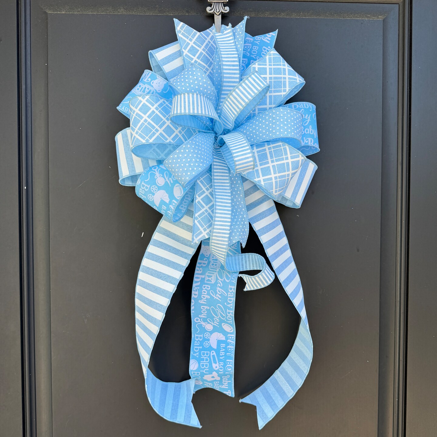 Baby Boy Wreath Bow, Light Blue and White Boy Mailbox Bow, Baby Shower Decor  | MakerPlace by Michaels, image size:1080x1080