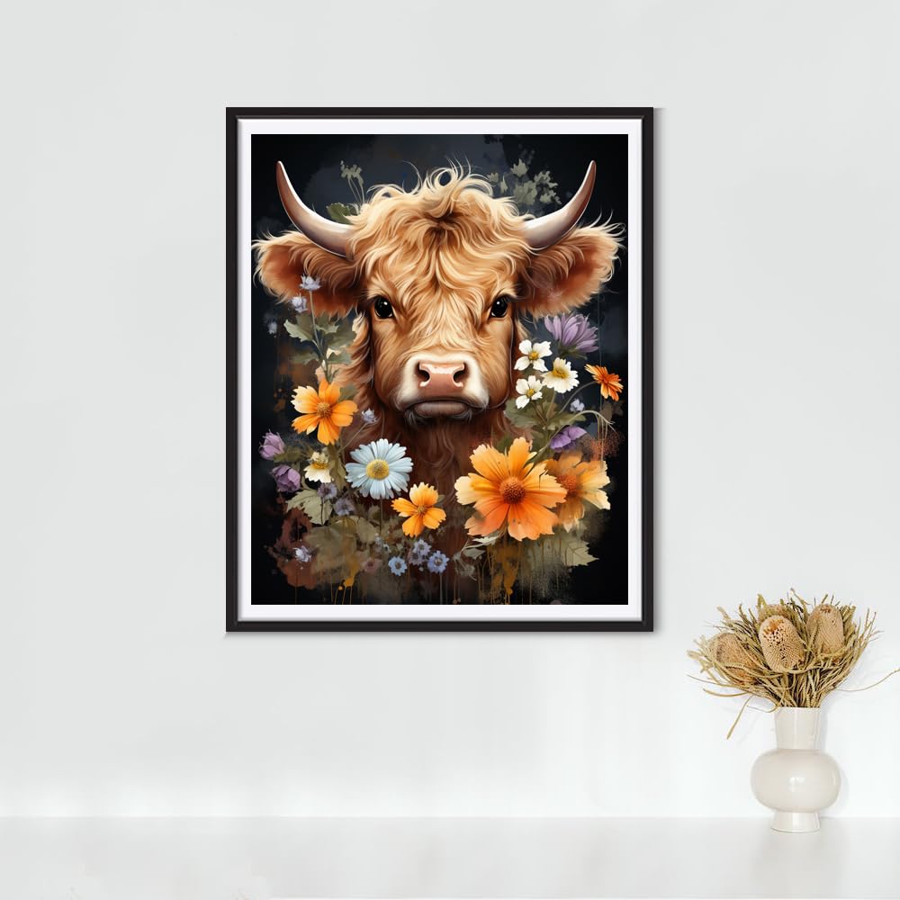 DIY 5D Diamond Painting Art Kits for Adults Highland Cow Diamond Painting Round Drill Art Craft Kits for Home Wall Decor Gifts 16x20inch