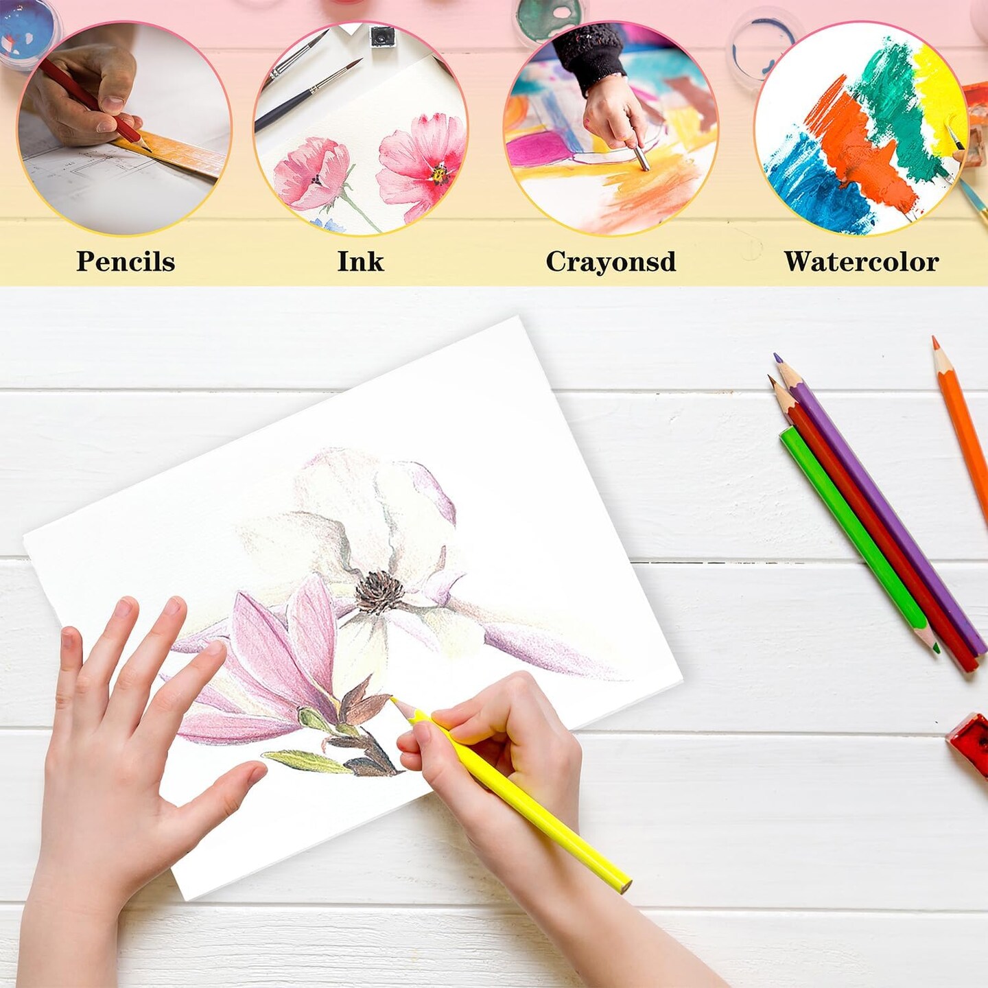 25 Sheets Watercolor Paper 110 Lb/230 GSM 9" x 12" White Cold Press Paper Art Paper Drawing Paper for Painting and Drawing Supplies