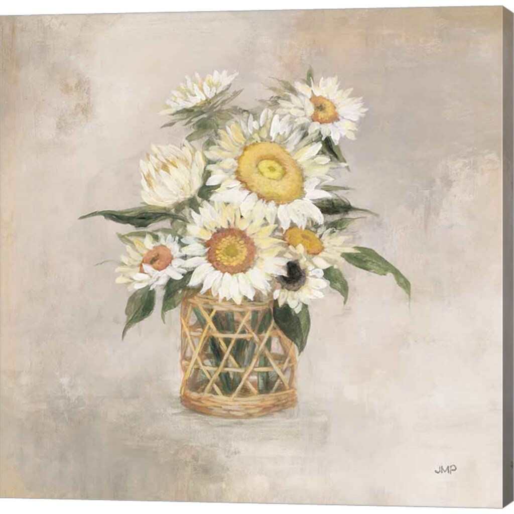 Sunflowers in Rattan by Julia Purinton 12" x 12" Canvas Wall Art