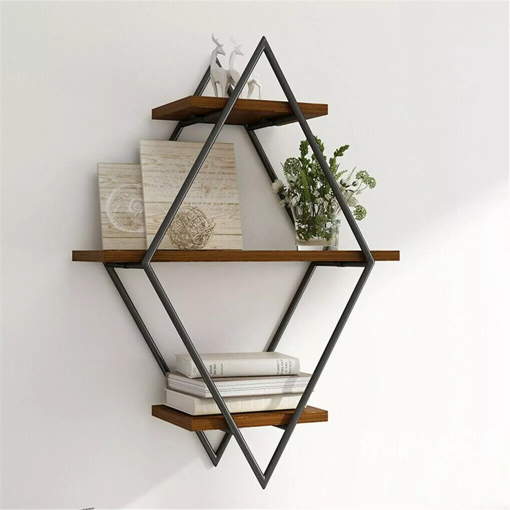 3-Tier Rustic Floating Wall Shelves Wall Mounted Wood Shelf for Display Books