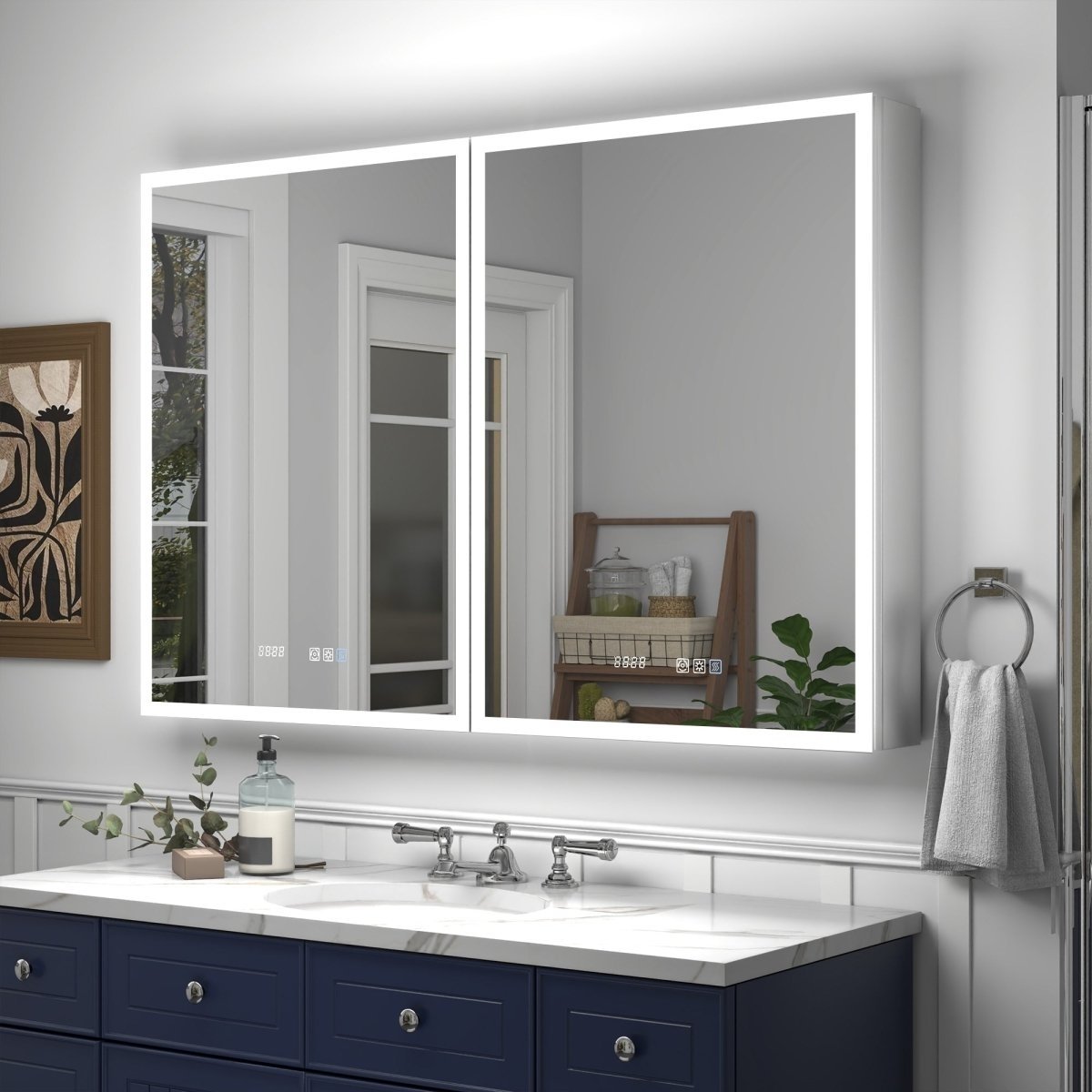 Rim 48&#x22; W X 32&#x22; H Lighted Medicine Cabinet Recessed Or Surface Led Medicine Cabinet With Outlets And Usbs