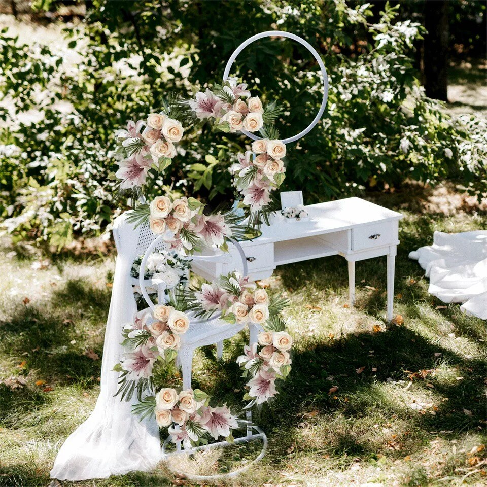 2x Detachable Tall Metal Balloon Arch Kit Wedding Backdrop Stand 8 Circle Frames