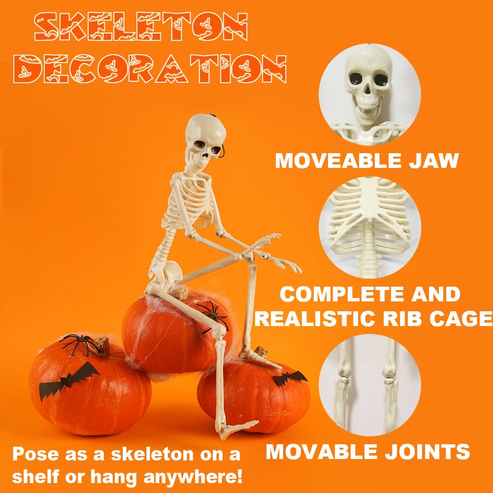5 Pieces Halloween Skeleton Decorations, 16&#x22; Halloween Full Body Mini Skeleton with Movable Posable Joints, Spooky Plastic Skeleton for Yard Garden Lawn Haunted House Graveyard Props Decor