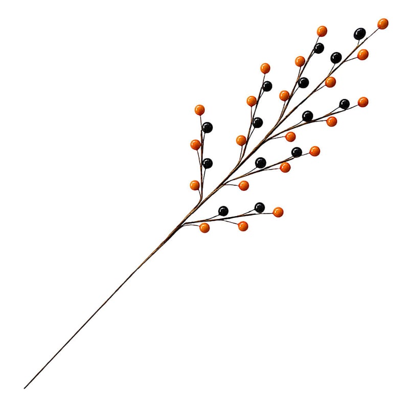 Halloween Orange &#x26; Black Berry Stems -3PCS