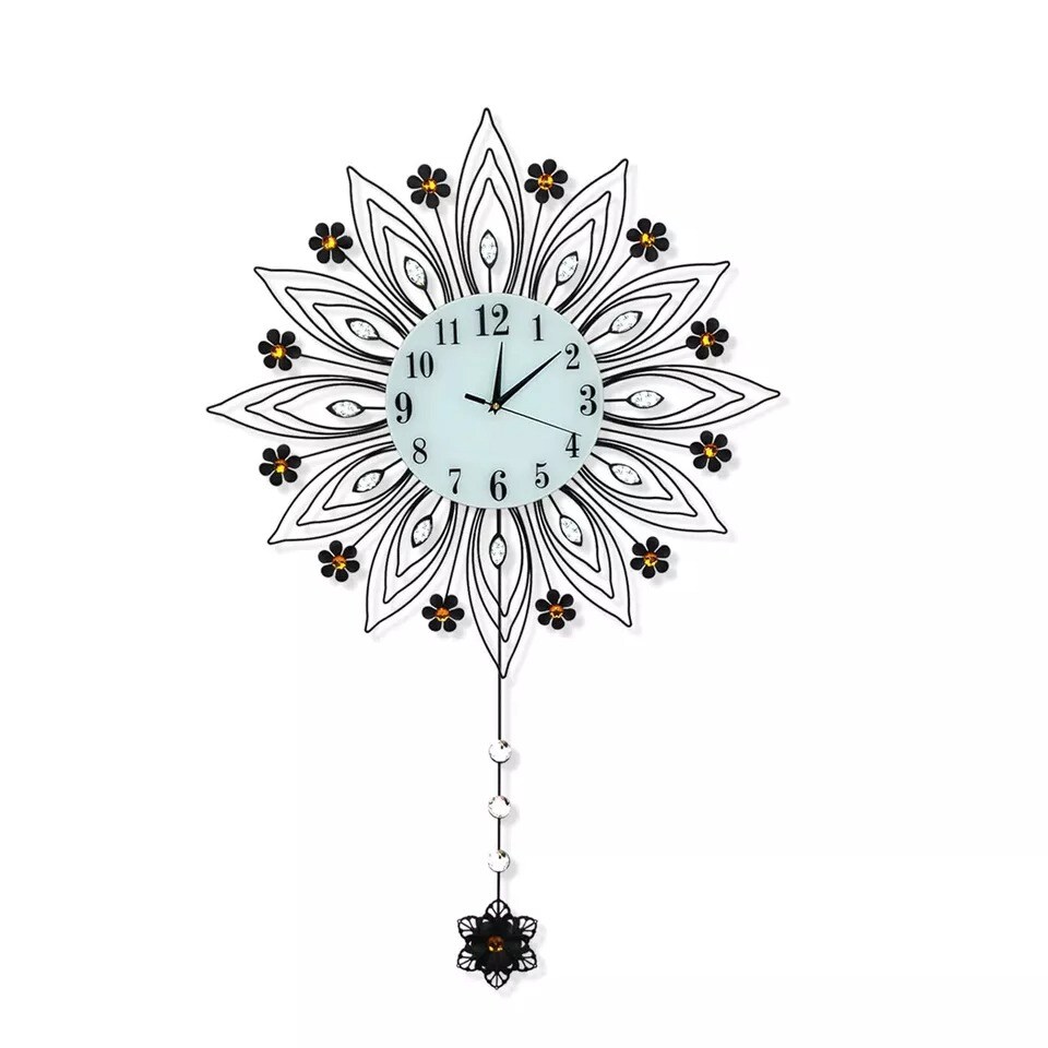 90x64cm Pendulum Clock Flower Shaped Wall Mount Modern Home Decor Art Clock